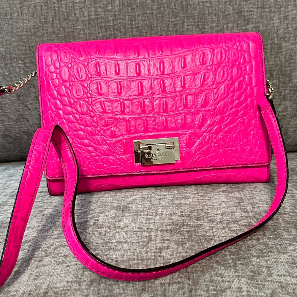 NWT Kate Spade Pink Croc Clutch